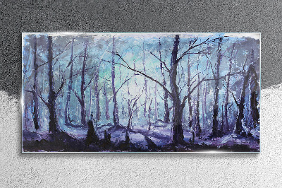 Winter forest in shades of blue Wall art on glass