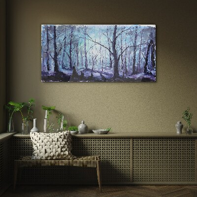 Winter forest in shades of blue Wall art on glass