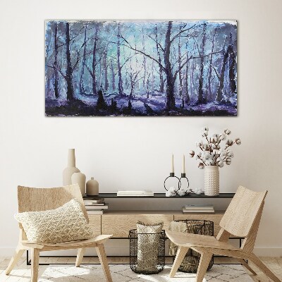 Winter forest in shades of blue Wall art on glass