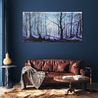 Winter forest in shades of blue Wall art on glass