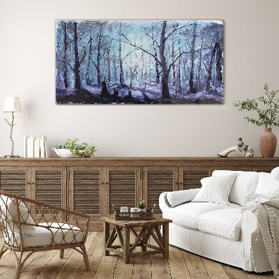 Winter forest in shades of blue Wall art on glass