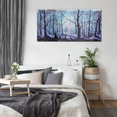 Winter forest in shades of blue Wall art on glass