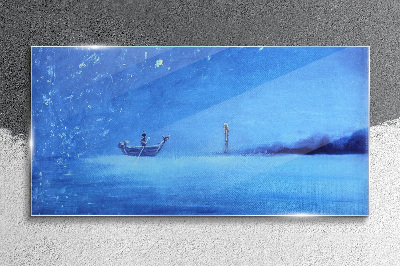 A peaceful haven in blue tones Wall art on glass