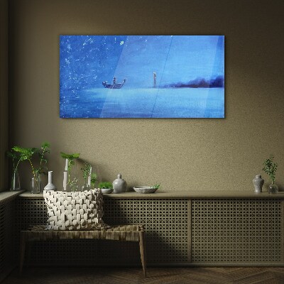 A peaceful haven in blue tones Wall art on glass
