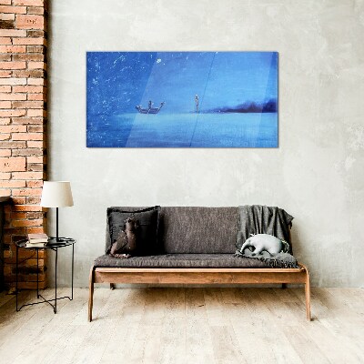 A peaceful haven in blue tones Wall art on glass