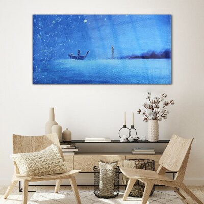 A peaceful haven in blue tones Wall art on glass