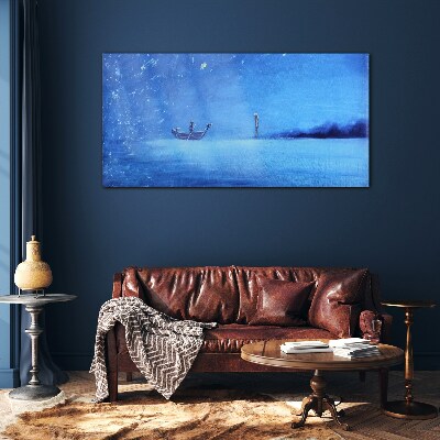 A peaceful haven in blue tones Wall art on glass