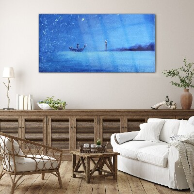 A peaceful haven in blue tones Wall art on glass