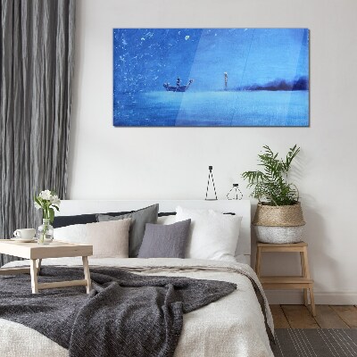 A peaceful haven in blue tones Wall art on glass