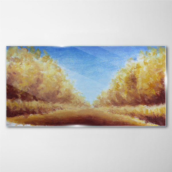 Golden avenues in the summer sun Glass art print