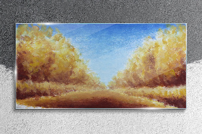 Golden avenues in the summer sun Glass art print