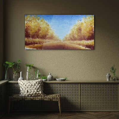 Golden avenues in the summer sun Glass art print