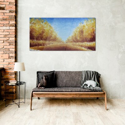 Golden avenues in the summer sun Glass art print