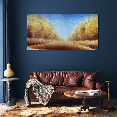 Golden avenues in the summer sun Glass art print