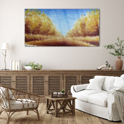 Golden avenues in the summer sun Glass art print