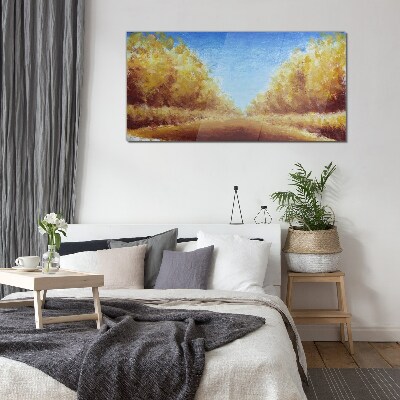Golden avenues in the summer sun Glass art print