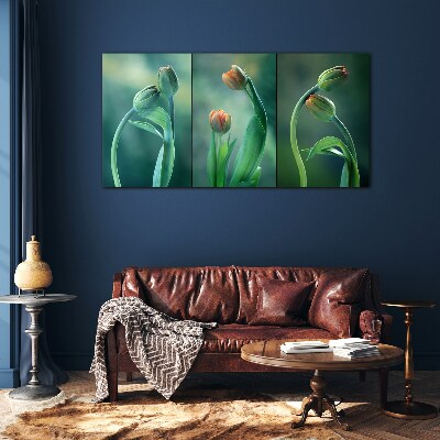 Tulips in shades of green Glass art print