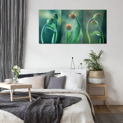 Tulips in shades of green Glass art print
