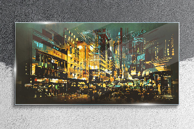 City night abstraction Glass Wall Art