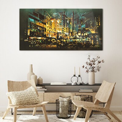 City night abstraction Glass Wall Art