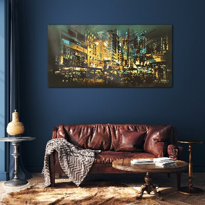 Night metropolis Glass art print