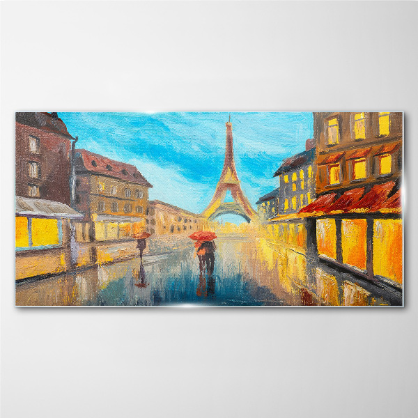 Paris street in the rain Wall art on glass