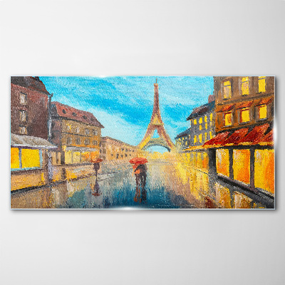 Paris street in the rain Wall art on glass