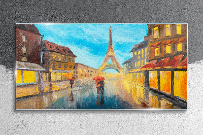 Paris street in the rain Wall art on glass