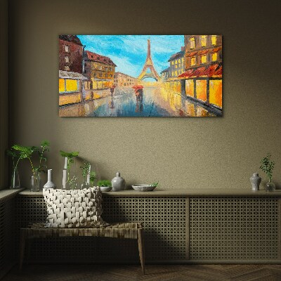 Paris street in the rain Wall art on glass