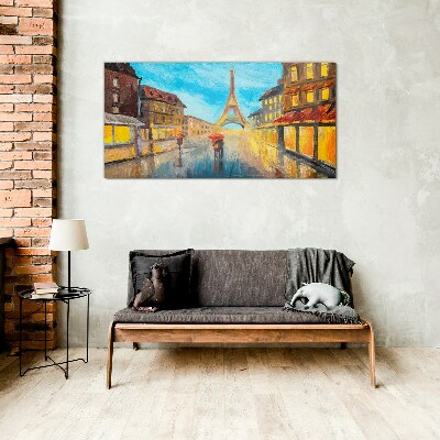 Paris street in the rain Wall art on glass