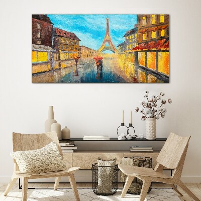 Paris street in the rain Wall art on glass