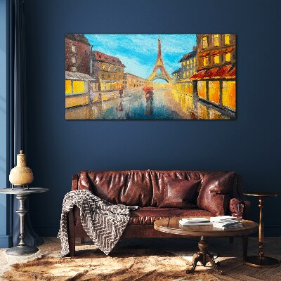 Paris street in the rain Wall art on glass