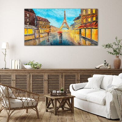 Paris street in the rain Wall art on glass