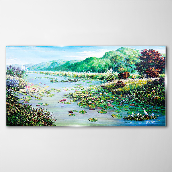 Landscape with water lilies Glass art print