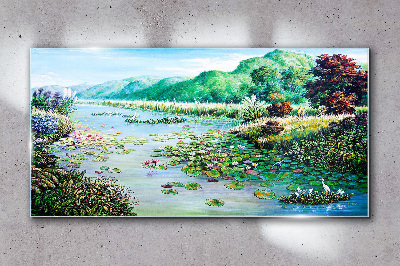 Landscape with water lilies Glass art print