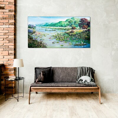 Landscape with water lilies Glass art print