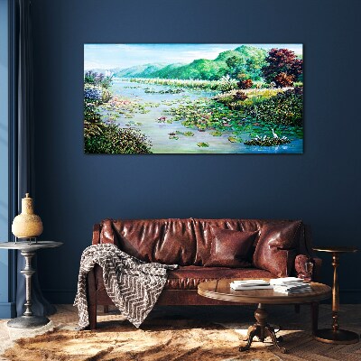 Landscape with water lilies Glass art print