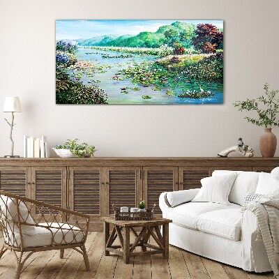 Landscape with water lilies Glass art print