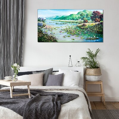 Landscape with water lilies Glass art print
