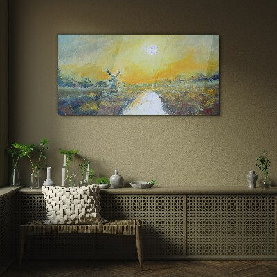 Golden fields under sunny skies Glass art print