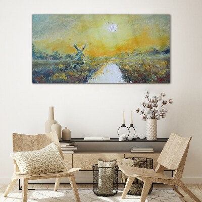 Golden fields under sunny skies Glass art print