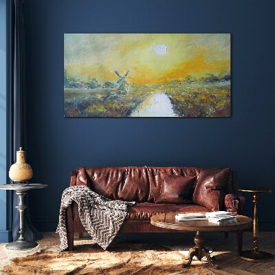 Golden fields under sunny skies Glass art print
