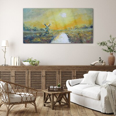 Golden fields under sunny skies Glass art print
