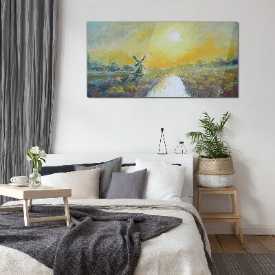 Golden fields under sunny skies Glass art print