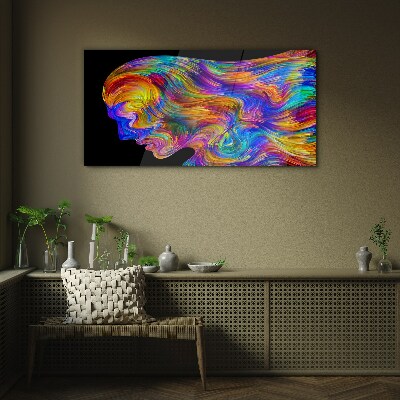 Colorful silhouette in motion Glass art print