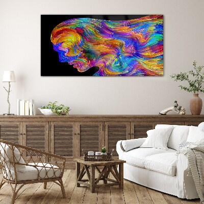 Colorful silhouette in motion Glass art print