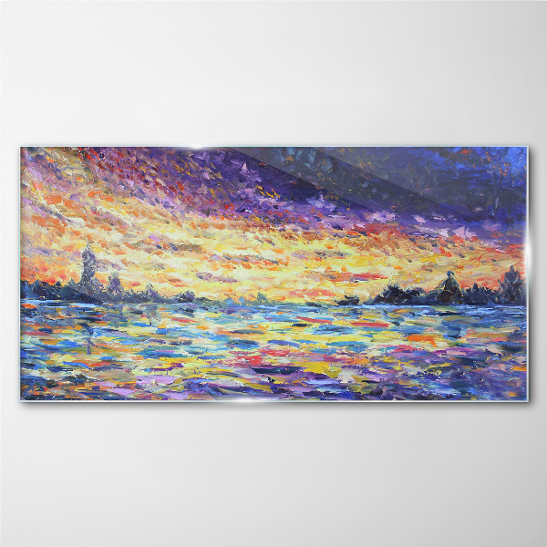 Sunset over the water Glass art print