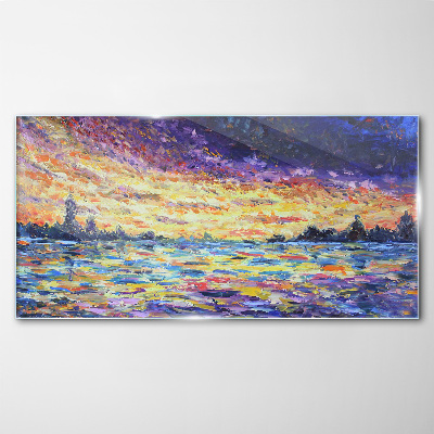 Sunset over the water Glass art print