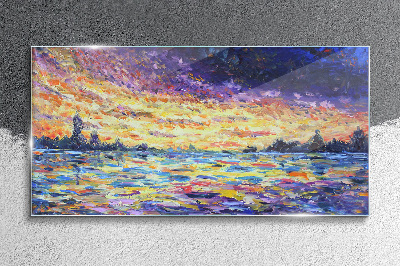 Sunset over the water Glass art print