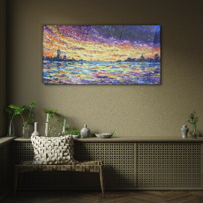 Sunset over the water Glass art print